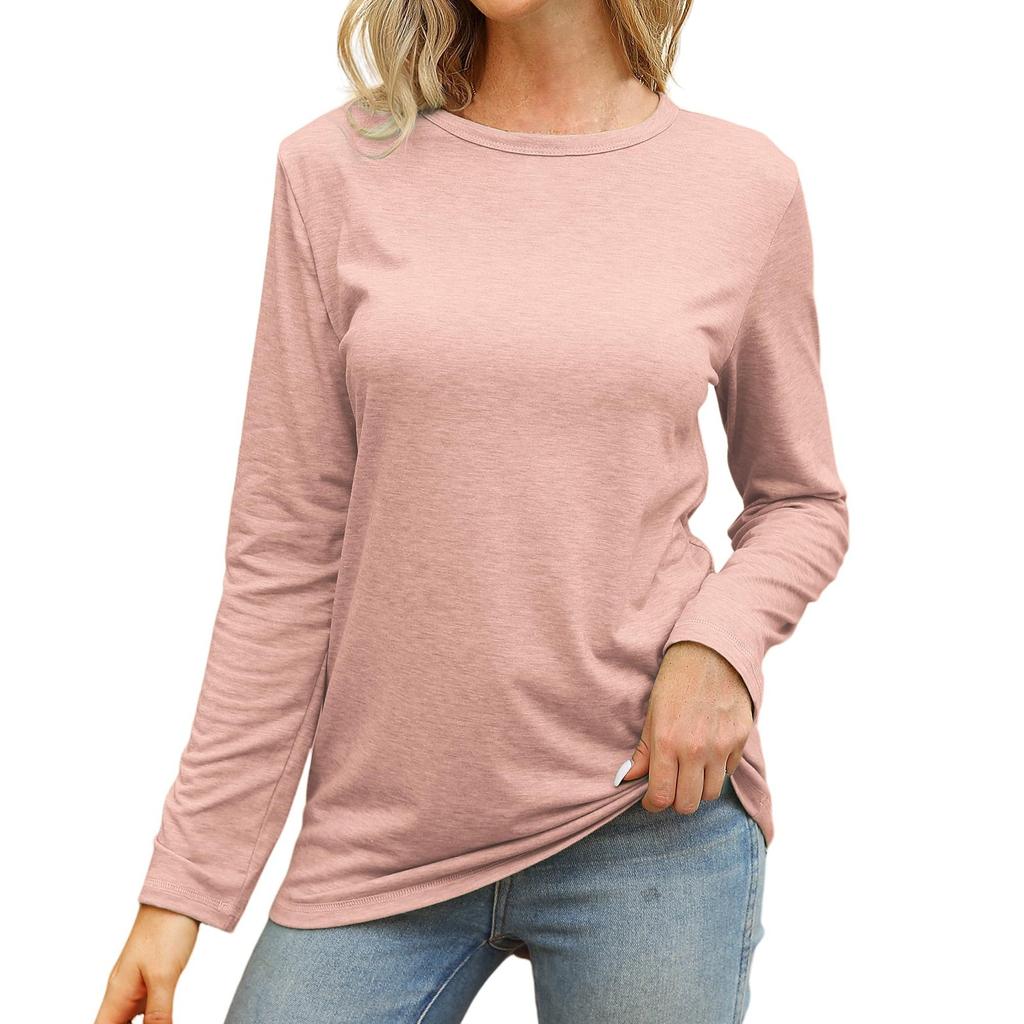 Women Long Sleeve Shirts Tops Fall Tunic Causal Fashion Round Neck Basic Tee
