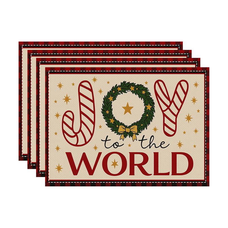 New Christmas Imitation Linen Texture Rectangular Placemat - Festive Table Mat Decoration