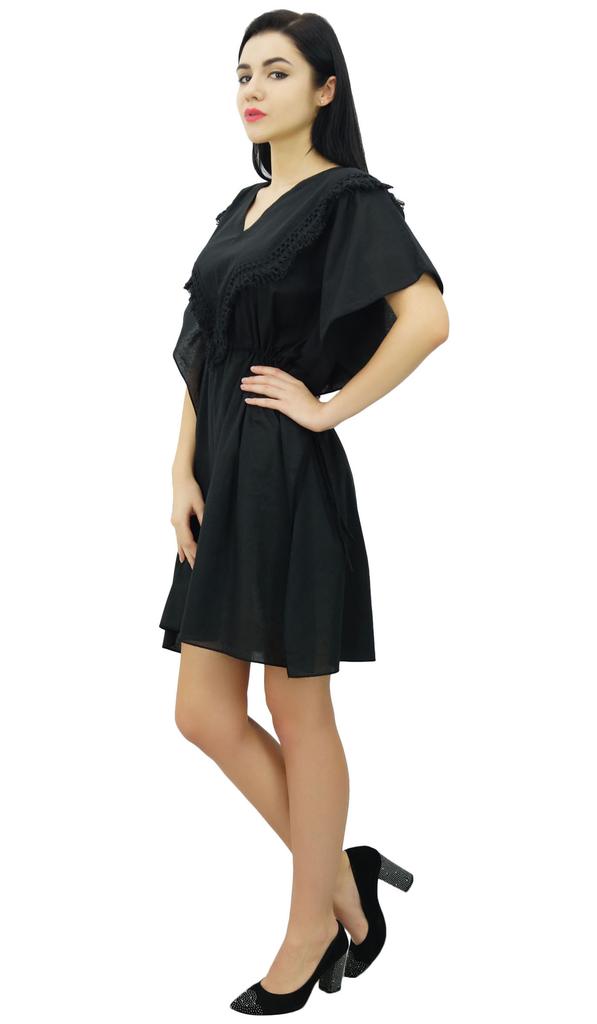 Bimba Женский короткий кафтан, хлопковый летний пляжный кафтан с завязками на талии