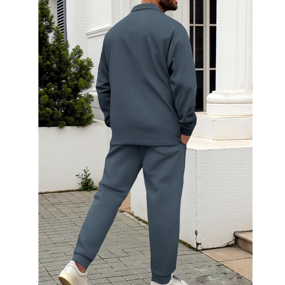 Мужской кардиган приталенного кроя, однобортный, с карманом, с длинным рукавом, спортивная одежда, элегантный костюм-двойка с длинными брюками