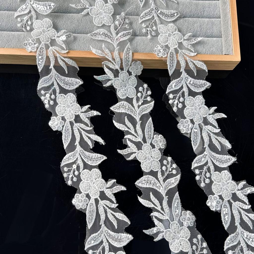 White Mesh Beads Three-Dimensional Flower Barcode Clothing Accessories Wedding Dress Skirt Decorative Lace Accessories