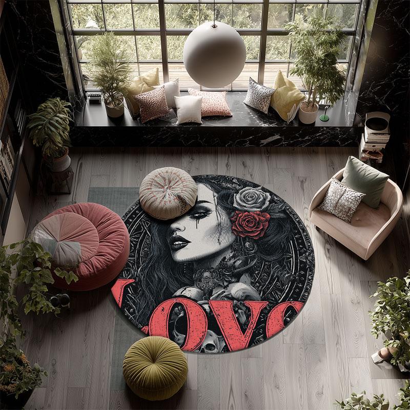 Dark Maiden pattern round rug,Carpet Rug for Living Room Bedroom Playroom ,Non-slip Floor Mat,Holiday Gifts and Birthday Gifts.