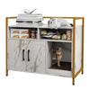 GIANTEX Cat Litter Cabinet with Two Doors, Open Compartments and White Marble-Style Top