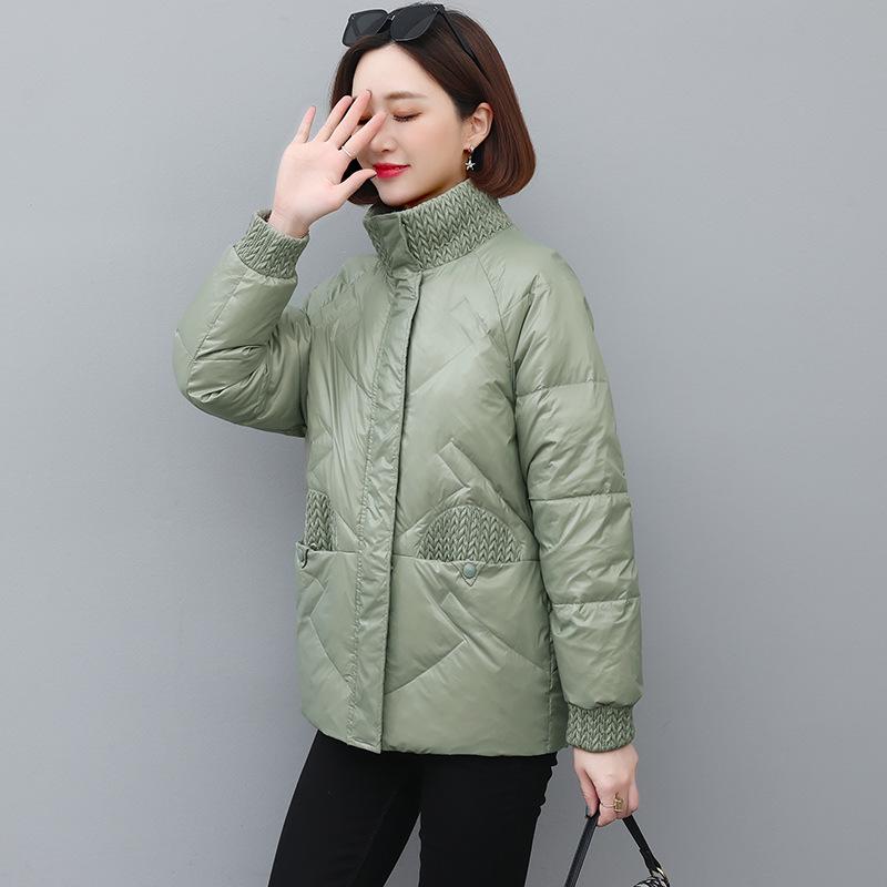 Женский короткий пуховик 2024 Зима - Модный утолщенный воротник-стойка с пухом белой утки для мам среднего возраста