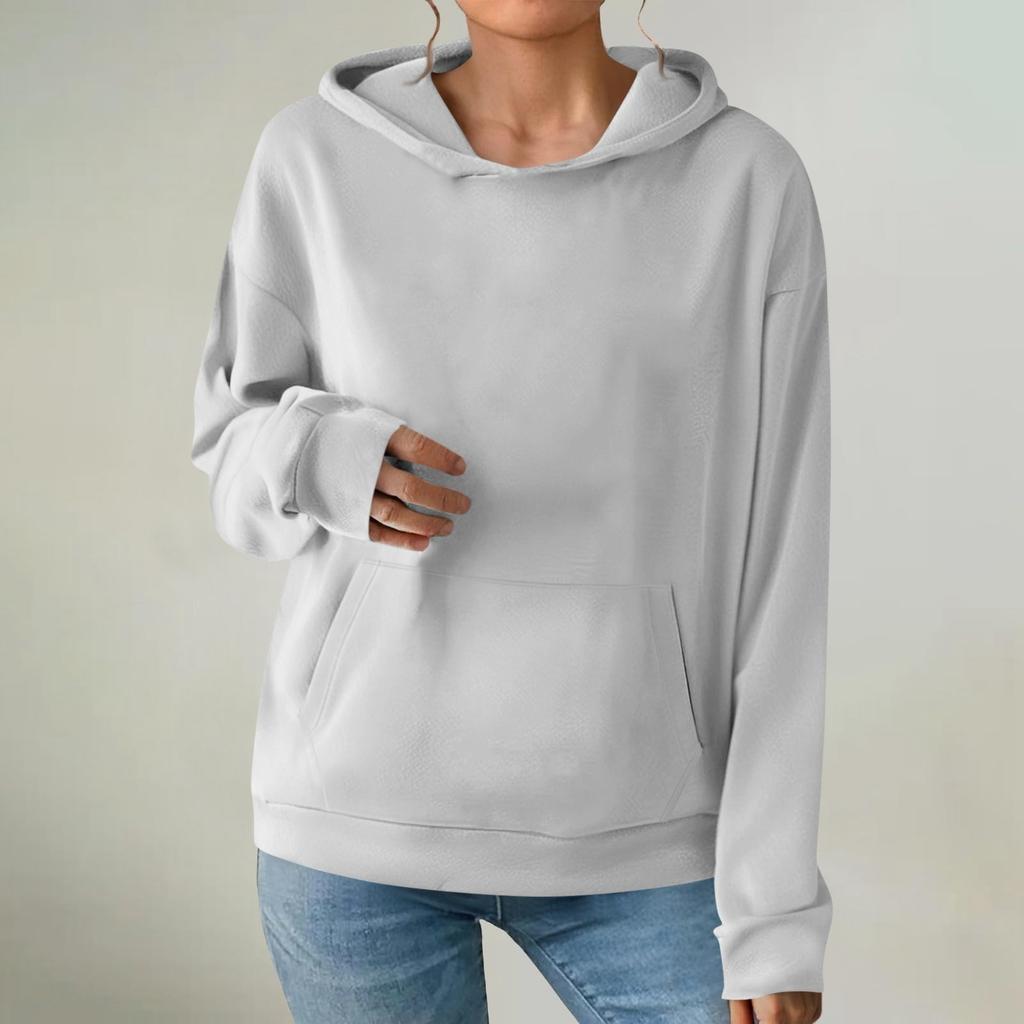 Women's Fashionable Long-sleeved Pullover And Solid-color Hooded Sweatshirt