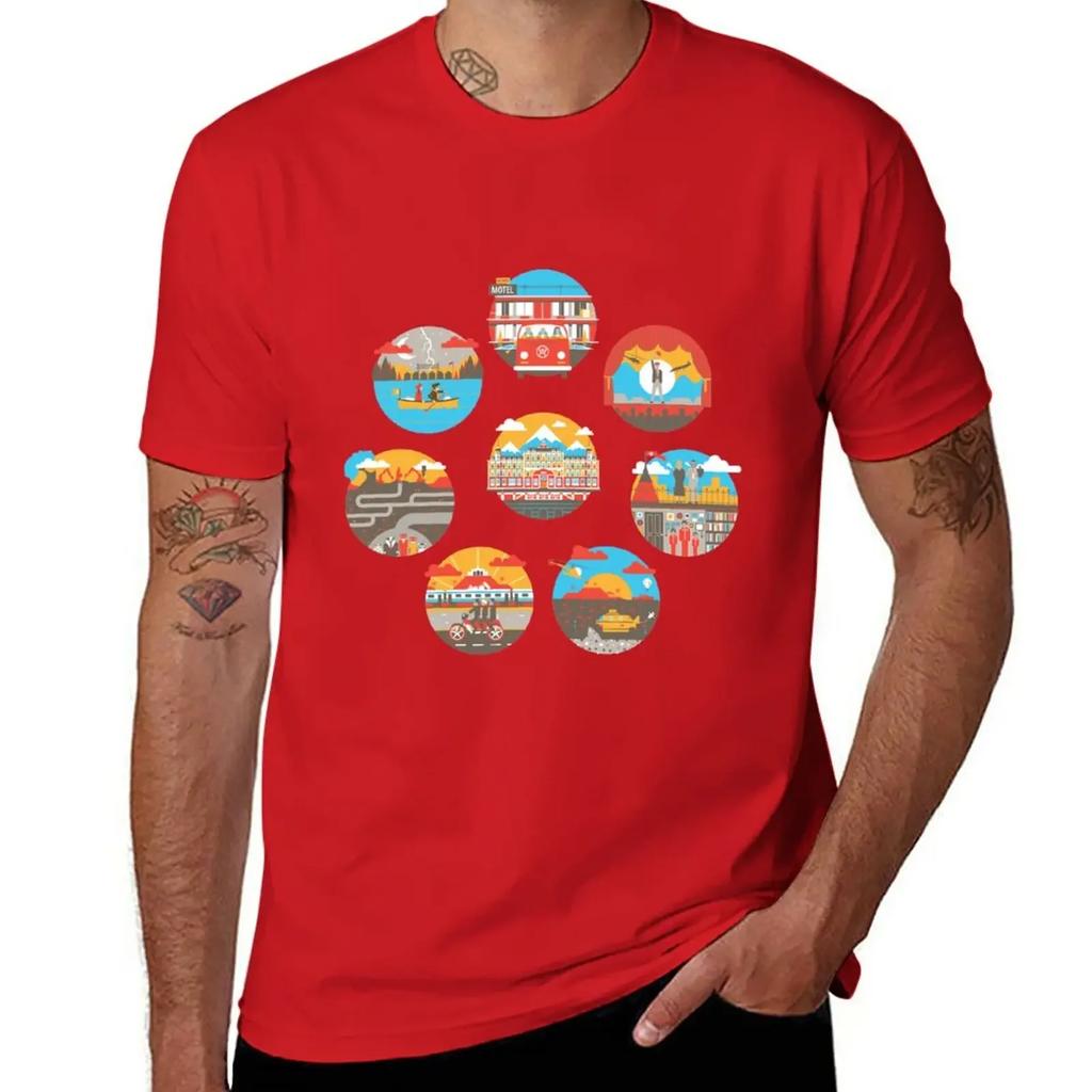 Wes Anderson Films Icon Illustrations T-Shirt anime aesthetic clothes vintage Men's t-shirts