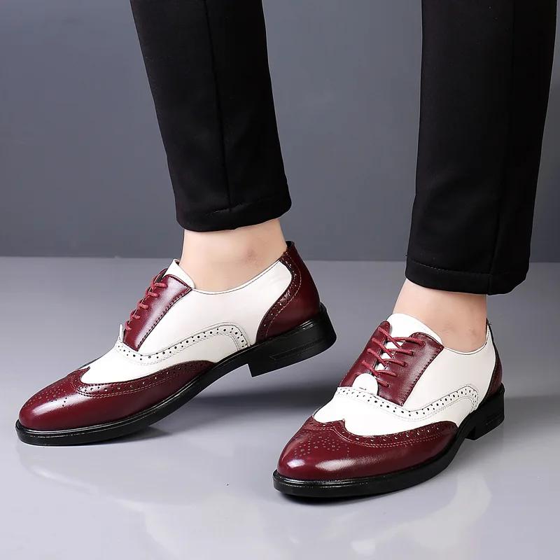 Fashion Luxury Men Brogue Shoes High Quality Lace-Up Dress Shoes for Men All Match Oxford Shoe Fashion Point Toe Men Party Wedding Shoes