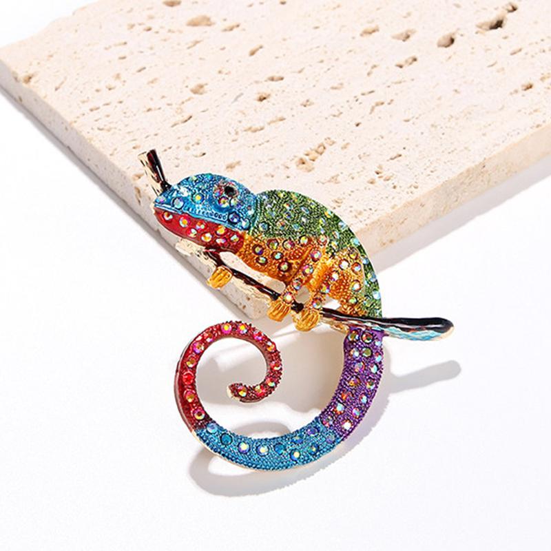 Chameleon Animal Lizard Brooch Pins Multicolor Jewelry Creative Gift for Women Fashion Office Outfit Highlight