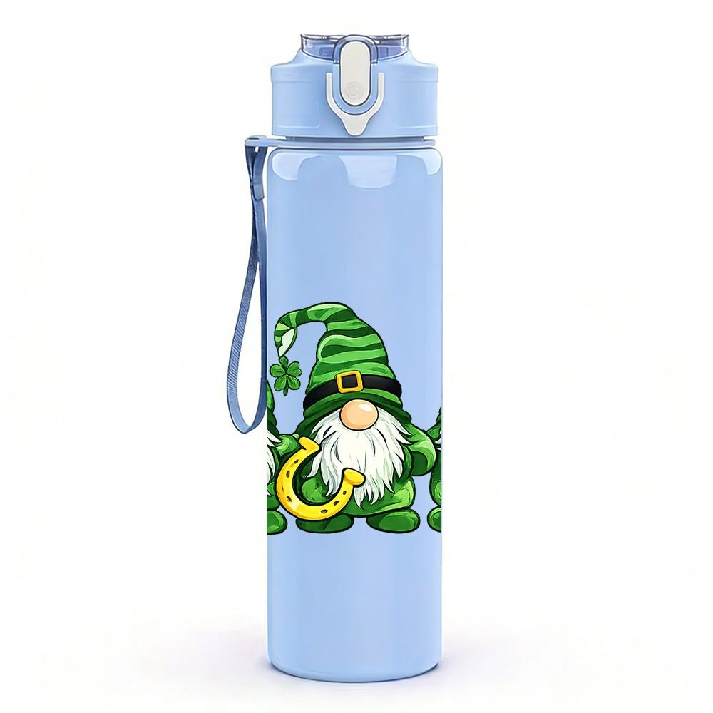 1PC Three Leprechaun Gnome Print 750ml Color Plastic Sports Water Bottle Leakproof Flip Straw Lid Suitable for Sports Office Home Use