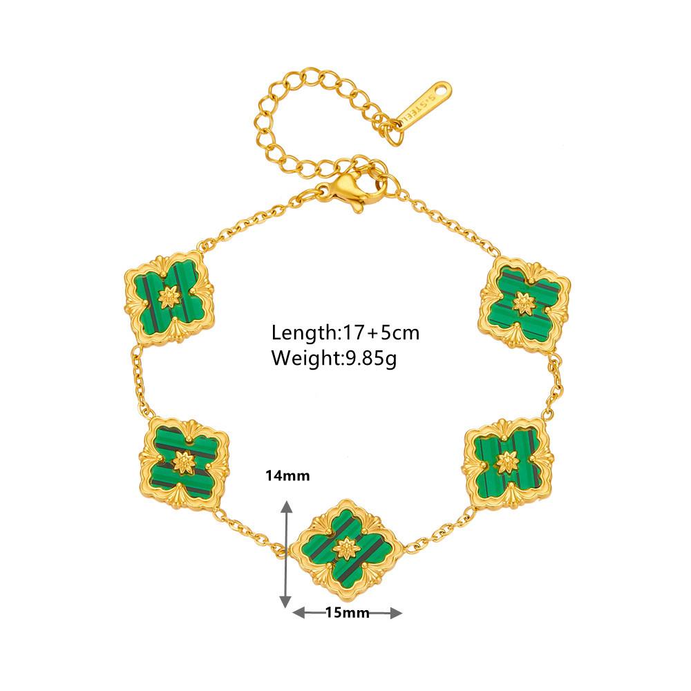 3PCS Titanium Steel 18K Color Preserved Necklace Clover Bracelet Necklace Earnail Set