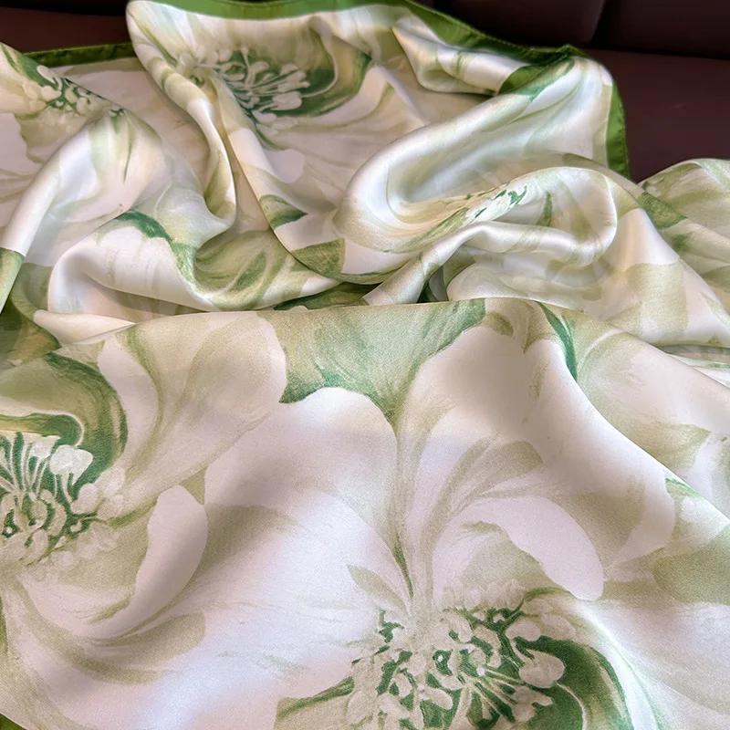 New Luxury Floral Print Silk Square Scarf for Women Soft Satin Kerchief Hairband Female Headband Hands Bag Ribbions Head Hijab