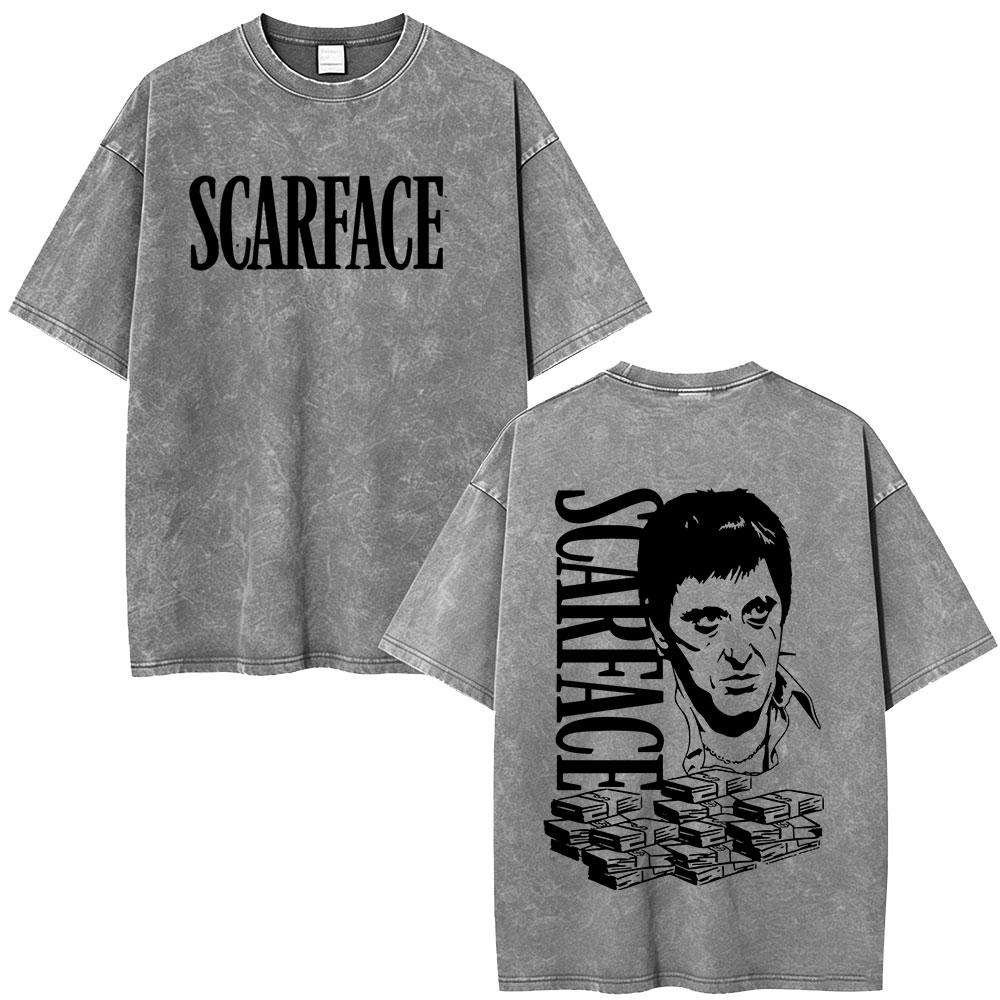 Movie Scarface The World Is Yours Vintage Washed Tshirt Tony Montana Al Pacino Unisex Unisex Clothing Oversized T Shirt Streetwear