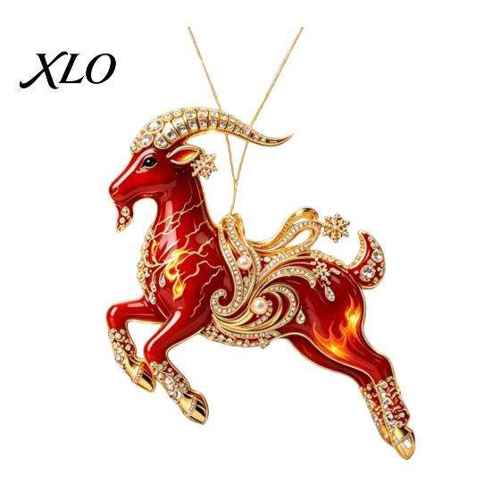 Durable Hanging Collection Acrylic Goat Christmas Tree Pendant, Decorative Ornament with Xmas Pendant Rhinestone, Golden Cord for New Year Party