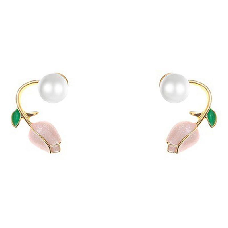 1 пара изысканных тюльпанов с цветком белого жемчуга, серьги-гвоздики для женщин, ювелирные изделия