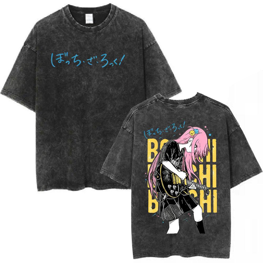 Vintage Washed Anime Manga Bocchi The Rock Gotoh Hitori Kessoku Band T-shirts Men Women Clothing Fashion Casual Harajuku T Shirt