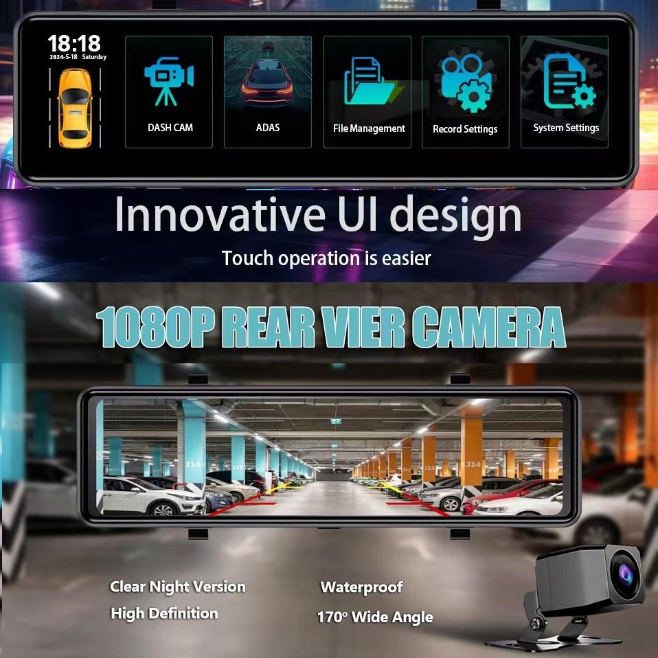 10.1-inch 4K HD WiFi Mobile Connected Driving Recorder with GPS ADAS 24-hour Monitoring Streaming Media