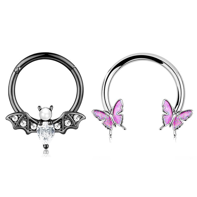 2Pcs 16G Stainless Steel Butterfly Hinged Septum Ring BCR Horseshoe Cartilage Daith Helix Rook Conch Piercing Jewelry