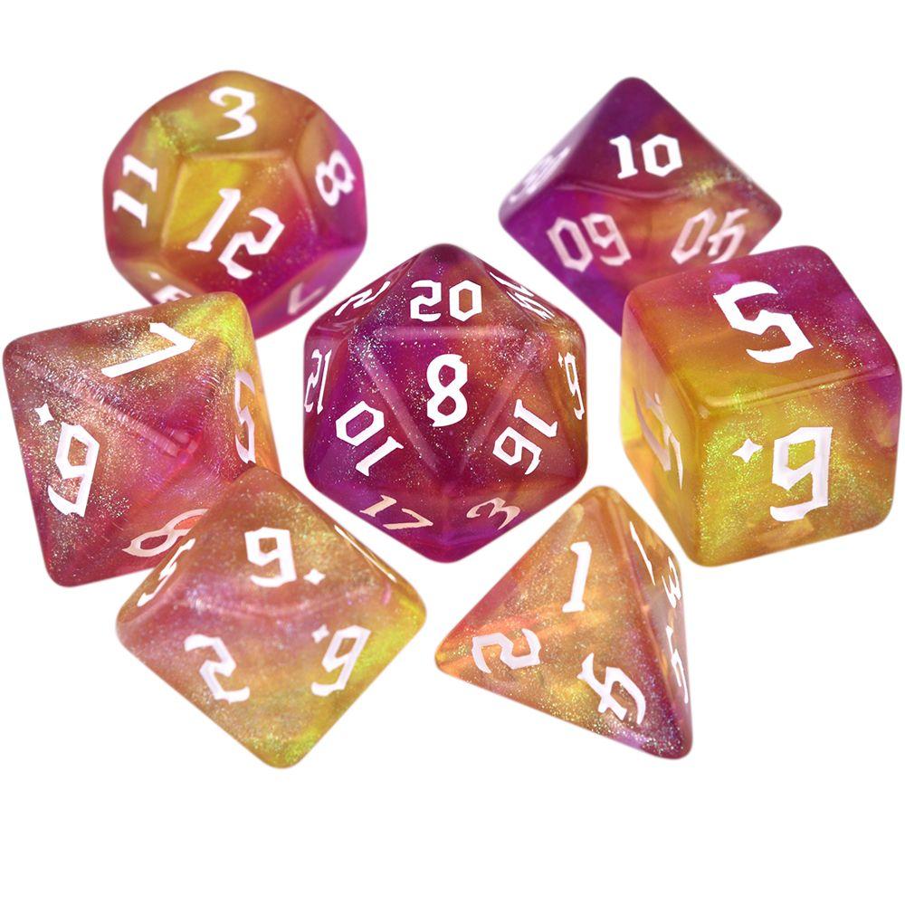 Dice Number 7-Die Carved Pattern Dice Set Two-tone Dice Set Iridescent Glitter Polyhedral Dice