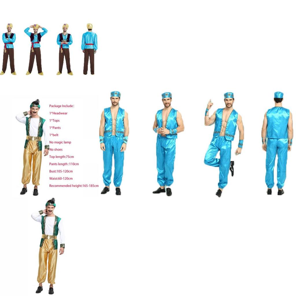 Яркий взрослый костюм Аладдина с волшебной лампой и принцессы Жасмин на Хэллоуин для вечеринок