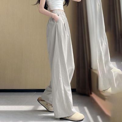 Женские брюки с широкими штанинами из ледяного шелка прилегающего кроя | Летние тонкие быстросохнущие спортивные повседневные брюки с принтом платана