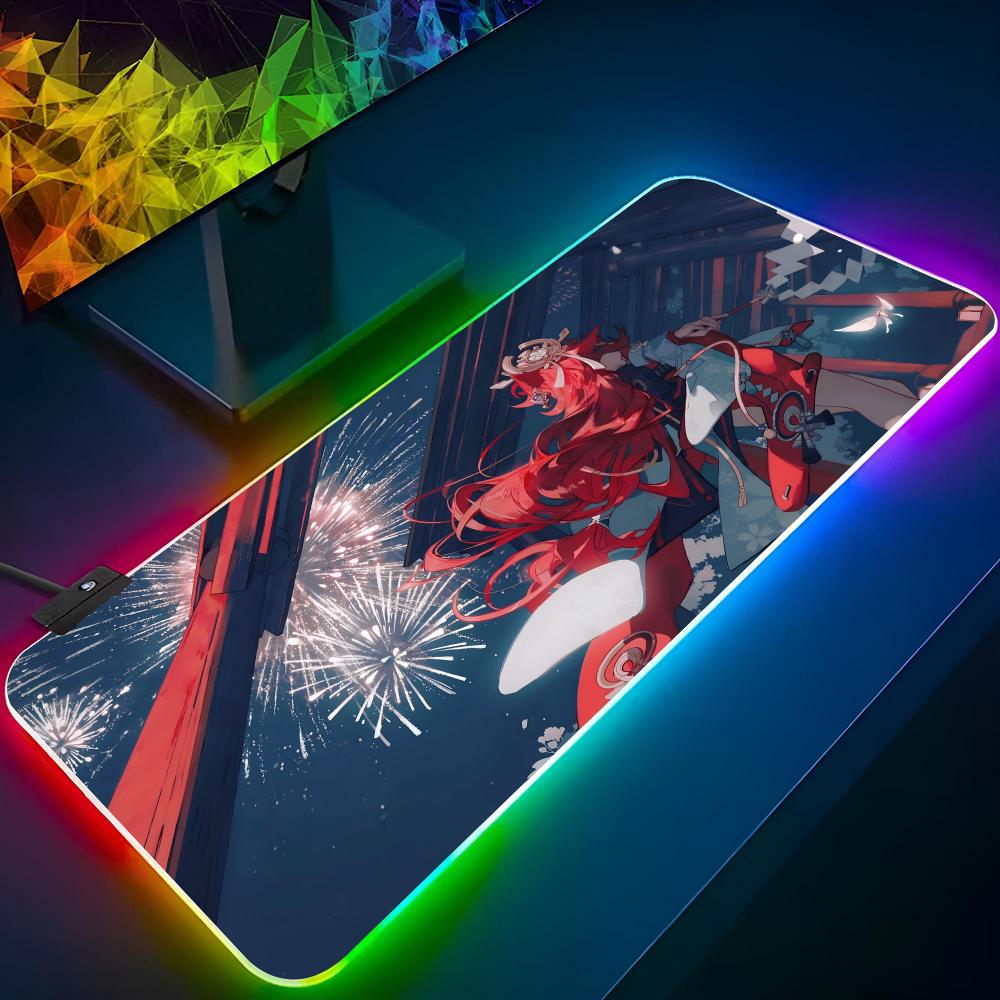 Коврик для мыши Yae Miko Genshin Impact Игровой RGB-коврик для мыши Печать на заказ Клавиатура с подсветкой Девушка-геймер XXL Коврик для ноутбука Настольные коврики Deskpad