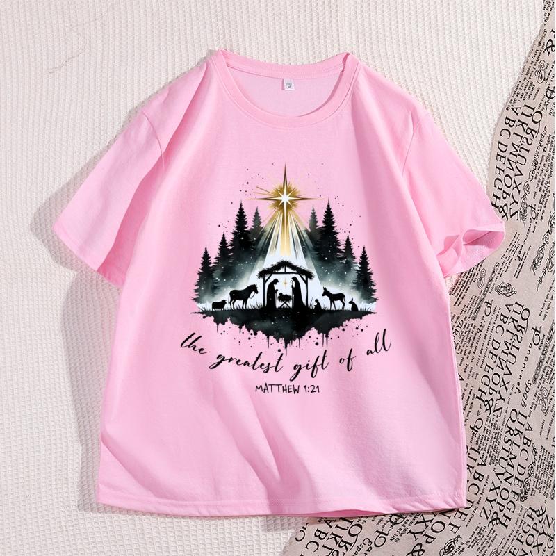 Nativity Christian Tshirt Unisex Women Christmas Bible Verse Tshirt Casual Cotton Short Sleeve Round Neck Graphic Tees Clothes