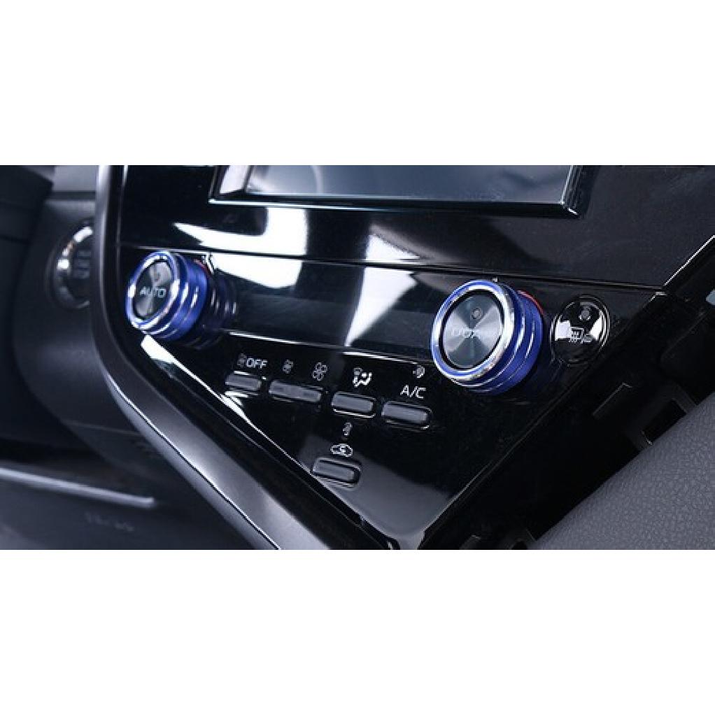 3pc Blue AC Turn Knobs, Engine Push Start Decoration Trim For + Toyota Camry