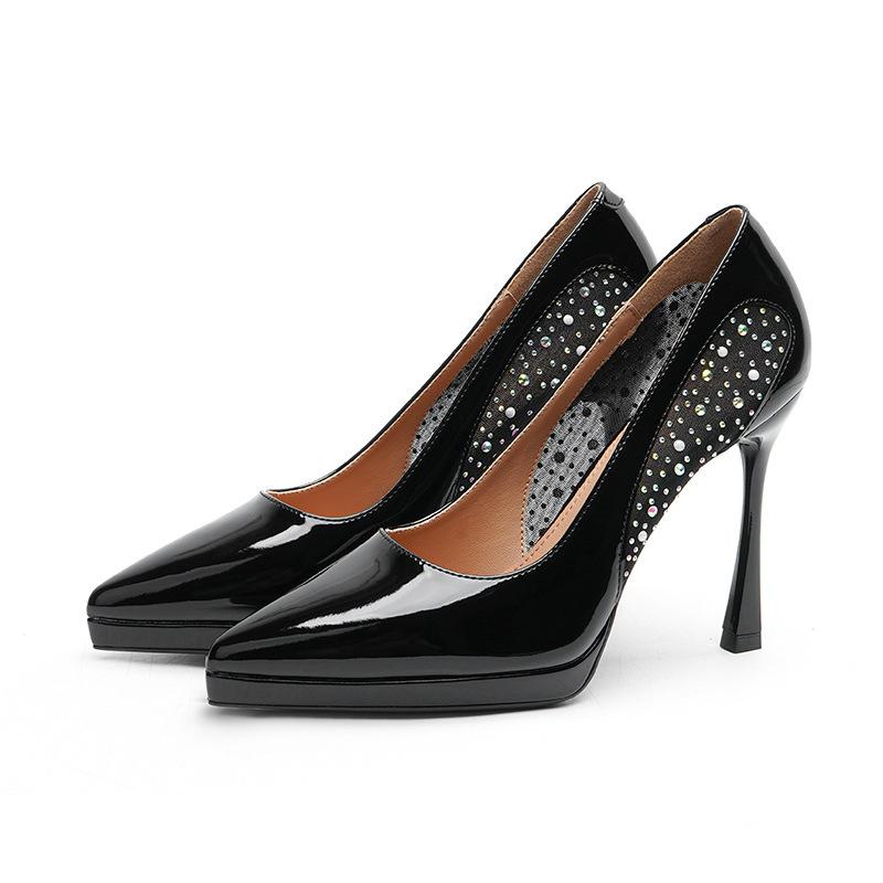 Туфли на шпильках с острыми краями для женщин, новые сексуальные водонепроницаемые туфли со стразами и жемчугом для женщин