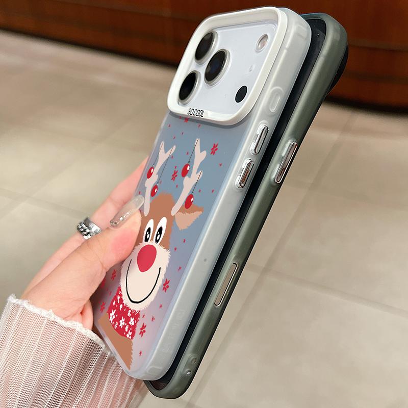 Plush Reindeer and Christmas Snowman Design IMD Hard Case For iPhone 17 Pro Max Air 16 15 14 13 Shockproof Cover