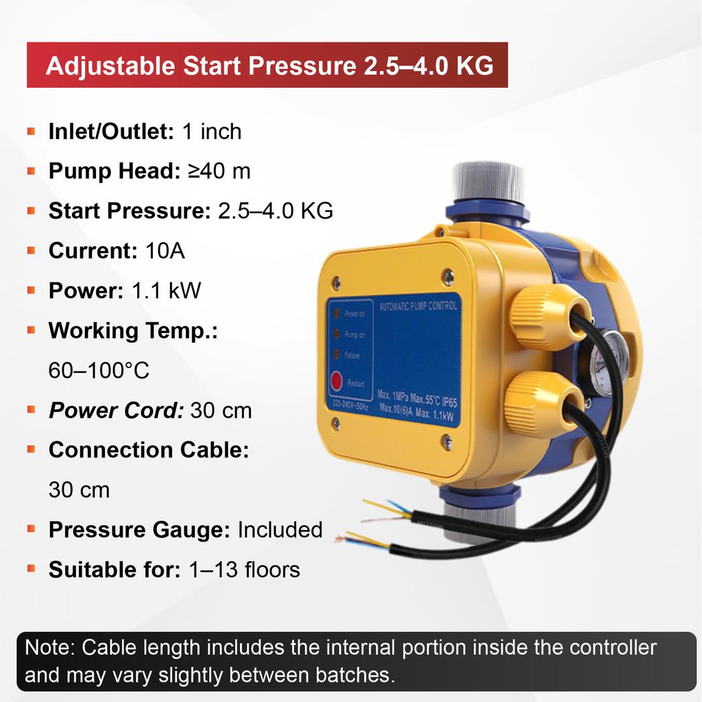 S-5 Automatic Water Pump Controller 220V Adjustable Pressure Switch 1 Inch Thread Dry Run Protection Booster Pump Controller