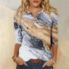 Женская модная рубашка, повседневная рубашка с рукавами реглан, карман, V-образный вырез, рукав 3/4, свободная футболка с принтом, женский топ
