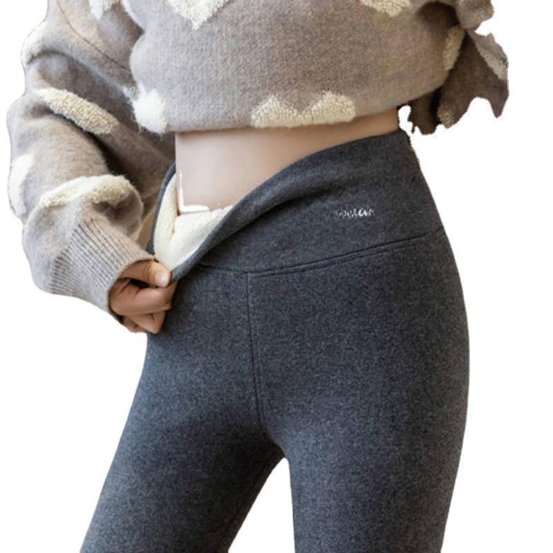 Women's 2022 Autumn/Winter Lambskin Leggings: High-Waisted, Velvet-Lined, Thickened, Warm, Skinny Cotton Pants.
