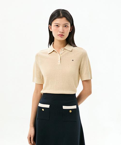 Поло-свитер из смесовой льняной ткани TOMMY HILFIGER