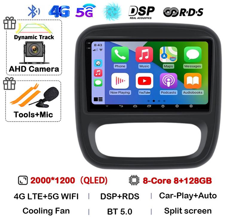 Android 14 Carplay Auto для Renault Trafic 3 2014-2021 Opel Vivaro B 2014-2018 BT Авторадио GPS Мультимедийный Плеер Стерео WIFI+4G