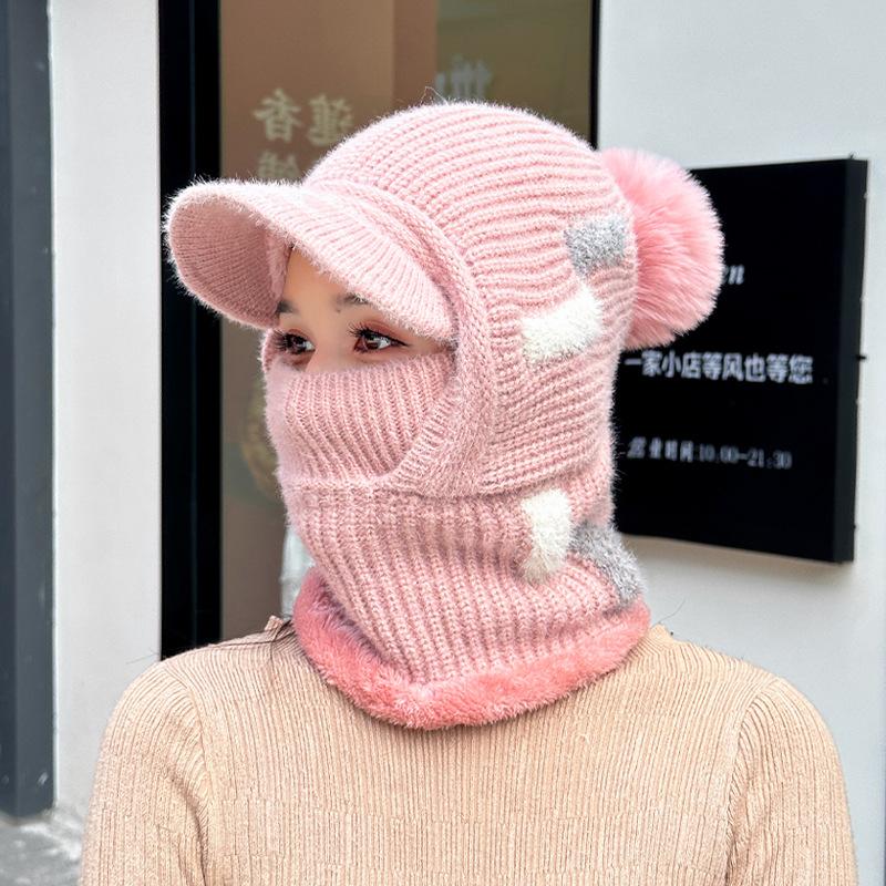 Winter Outdoor Thermal Pullover Hat Children Fleece Ear Protectors Knitted Wool Hat Riding Face Mask Scarf Integrated