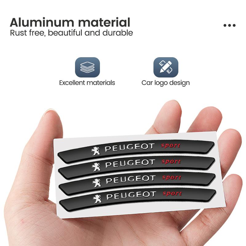2026 Hot Car Sticker 4pcs Aluminum Car Badges Wheels Rims Stickers Auto Decoration For Peugeot 408 308 3008 Rifter 5008 508 2008
