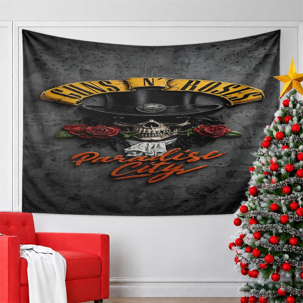 Skull with Top Hat and Roses Design Pattern Wall Hanging Tapestry Decorative Tapestry Home Decor for Bedroom and Living Room