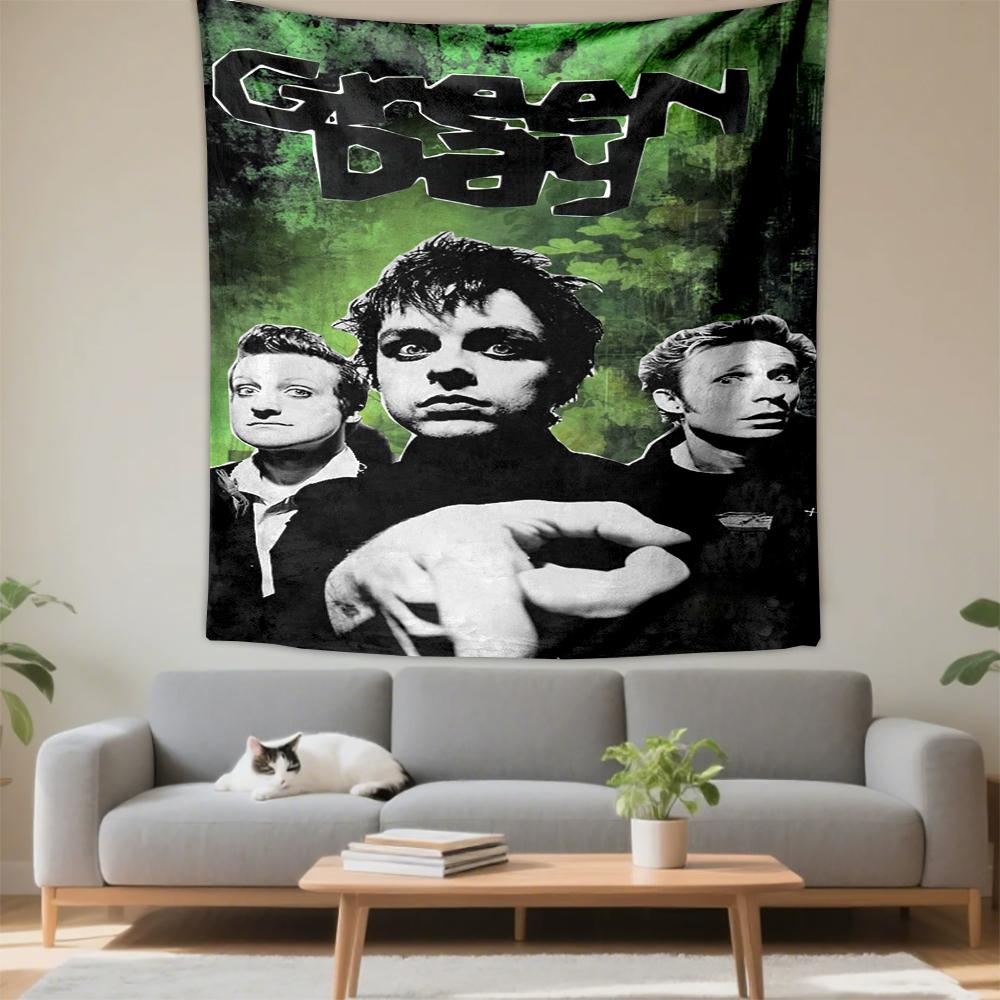 Tapestry Green Day Band Green Grunge Triple Portrait Poster Wall Art for Living Room