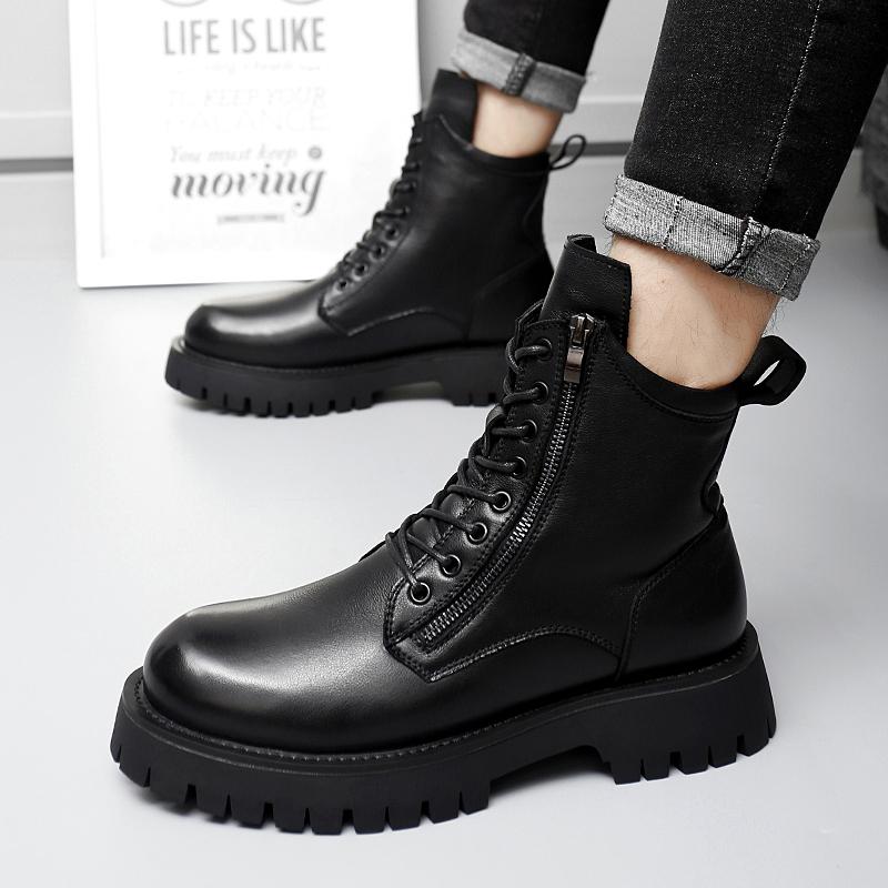 Кожаные мужские мотоботы TrendTactical Boots Ботильоны Черные уличные теплые армейские ботинки на толстой резиновой подошве