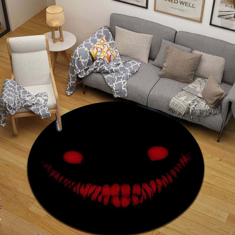 Nordic Round Halloween Multicolor Floor Rug, Non-Slip Floor Mat for Family Room