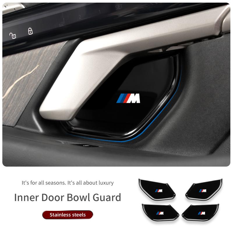 BAGE7 2026 Car Sticker 4Pcs Stainless Steel Car Styling Inner Door Handle Bowl Cover Trim Stickers For BMW 5 Series G60 2024 Auto Door