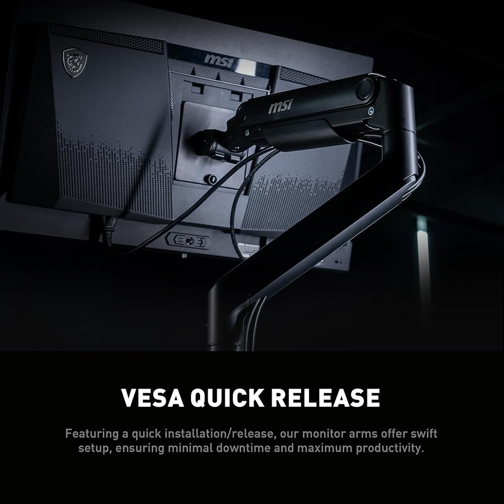 MSI MAG MT201D - Premium Heavy Duty Dual Monitor Stand Arm, Supports 17-45 Inch Monitors, VESA Compatible, Adjustable Spring Mount, 44 lbs per Screen,