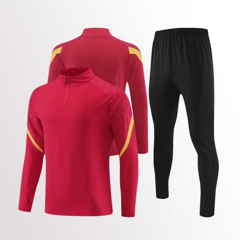 Mens Womens Soccer Training Kit Set Long Sleeve Half-Zip Hoodie Sports Jersey Uniform Breathable Quick-Dry