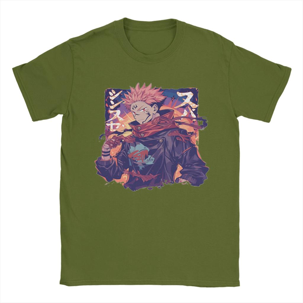 Anime Sukuna TShirts for Unisex Leisure 100 Cotton Tees Round Collar Short Sleeve T Shirts Plus Size Clothing