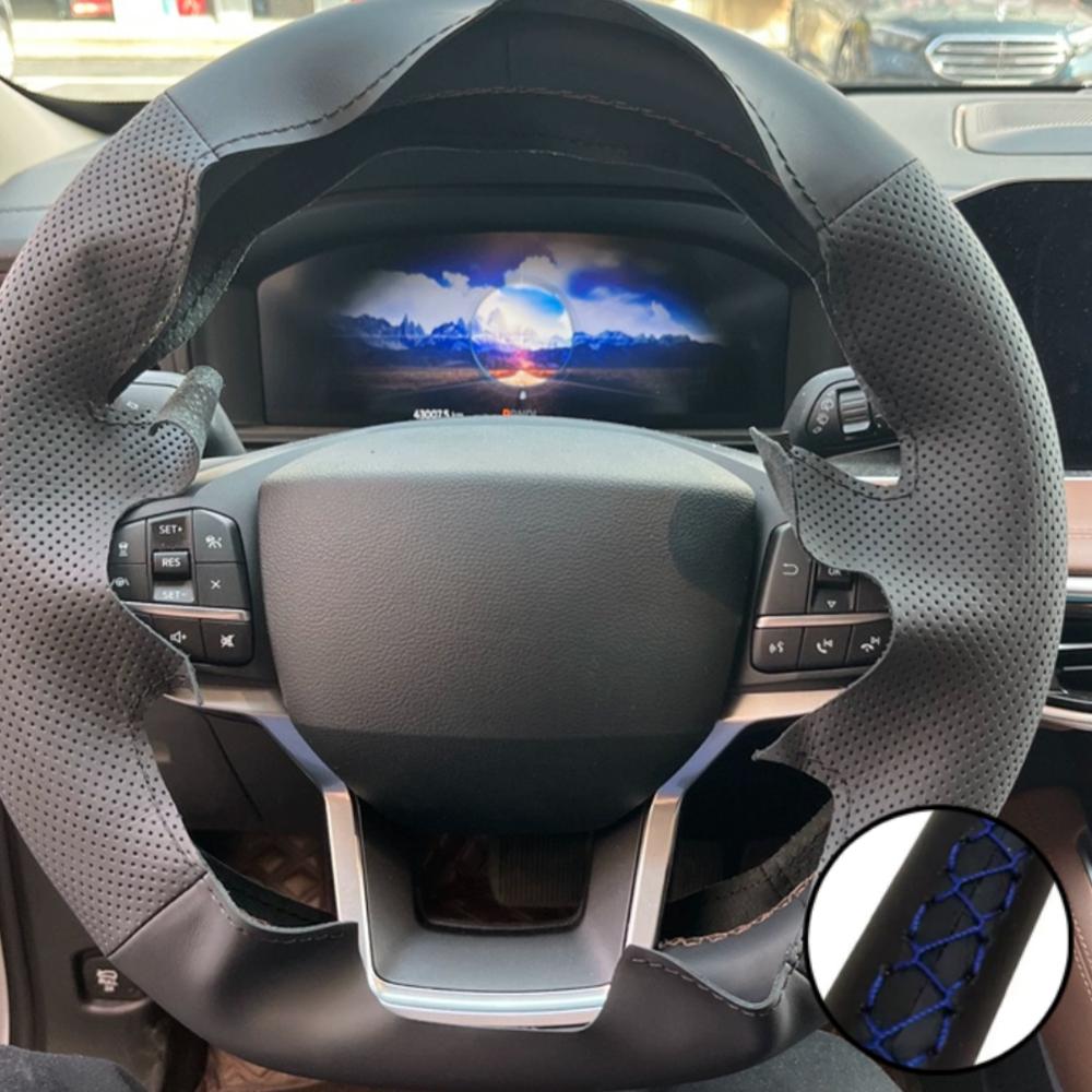 Auto Interior Accessories Hand-stitched Black Anti-slip Microfiber Leather Steering Wheel Cover For Ford Explorer -