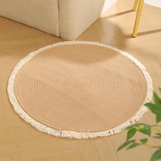 Хлопковый Веревочный Коврик для Кошек Круглый Когтеточка для Кошек Мягкий Моющийся Ковер с Кисточками Двусторонний Плетеный Напольный Коврик для Спальни Гостиной Зоны Отдыха Кошек