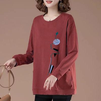 Женский свитшот Хлопок Оверсайз Свободный Круглый вырез Повседневный Пуловер Топ с длинным рукавом Свитшот