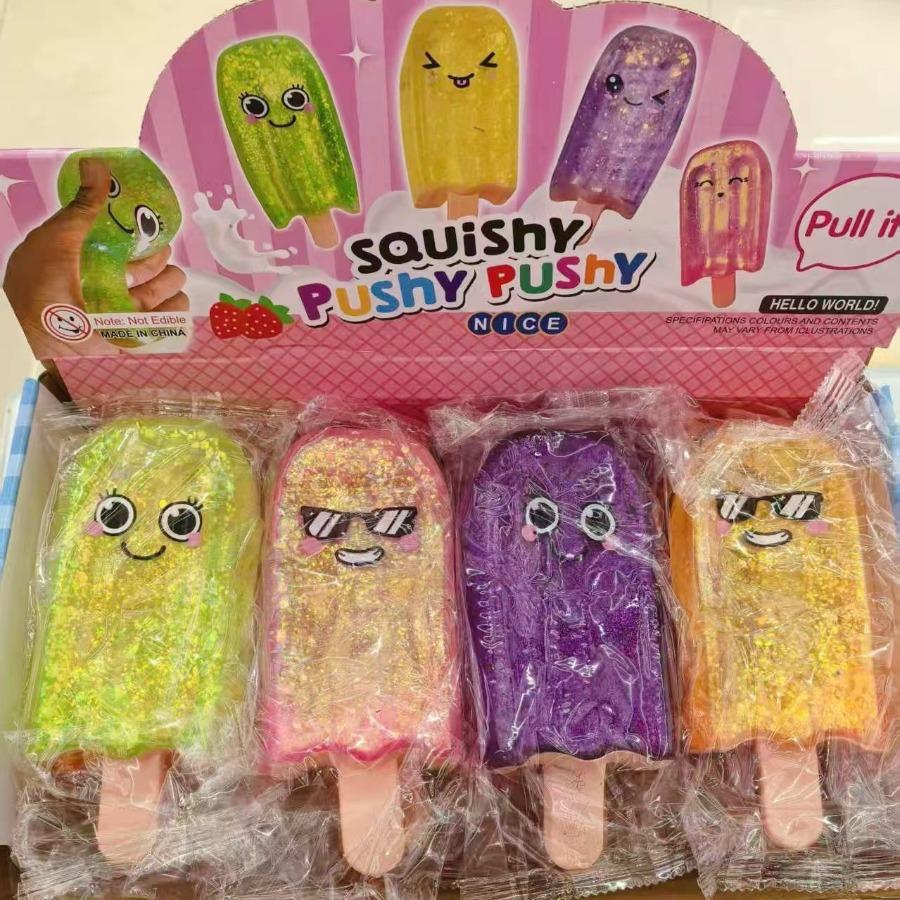 Блестящий Мультяшный Мальтозный Эскимо Squishy, Медленно Поднимающаяся Грязь, Мягкая Текстура, Форма Палочки от Мороженого, Летний Эстетичный Игрушка-Антистресс для Стола