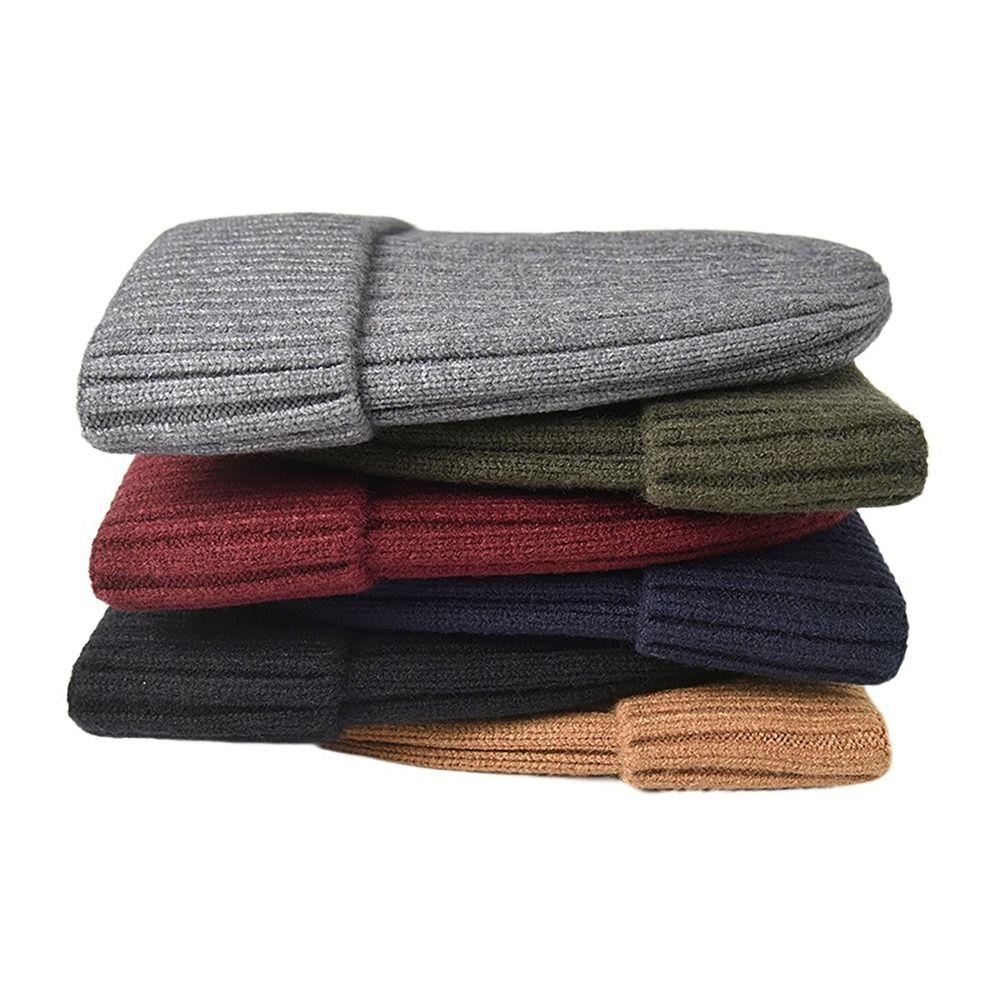 Thickened Knitted Hat Wool Beanies Cap Fashion Skull Cap  for Male Female