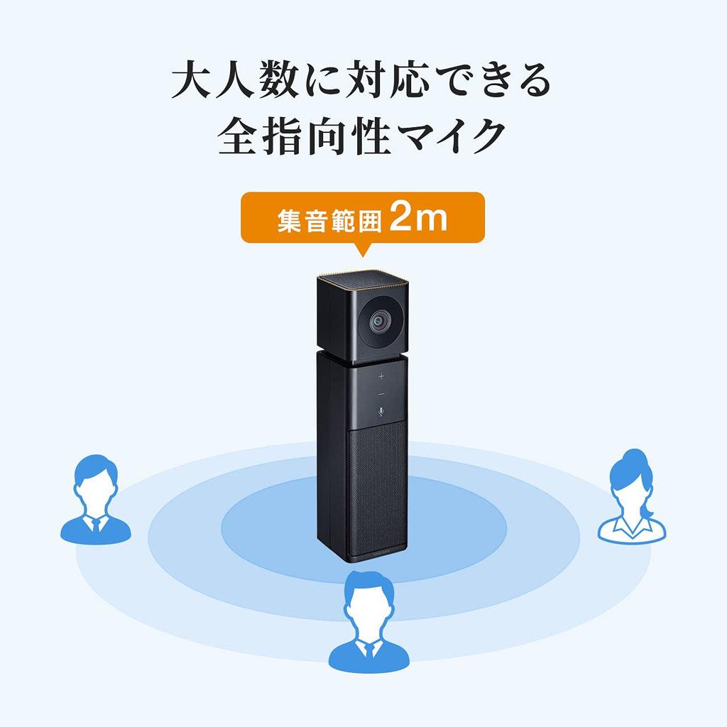 Sanwa Supply USB Speakerphone with Camera and Full HD Omnidirectional Compatible with Built-in Microphone, Wide-Angle Camera, Microphone, Skype, Zoom,